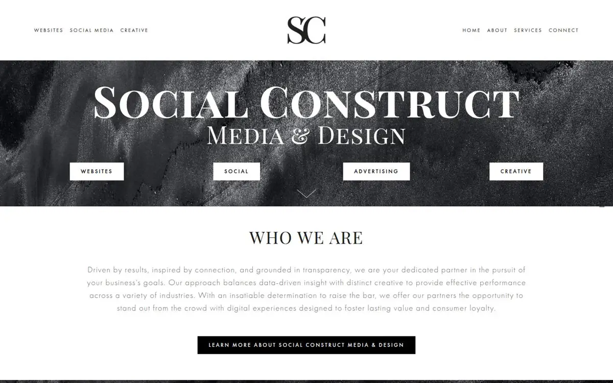 Homepage of Social Construct Media & Design