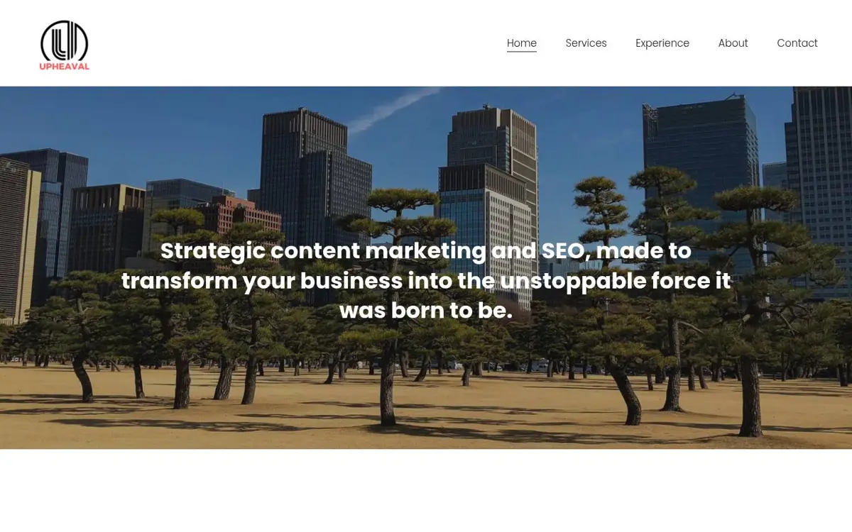Homepage of Upheaval Marketing